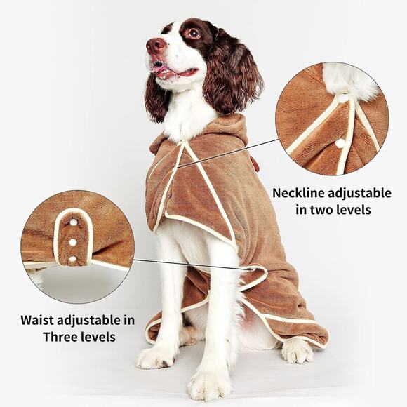 Dog Size Medium Adjustable Reindeer Hooded Bath Robe Fast Dry Microfiber Towel - Picture 6 of 10